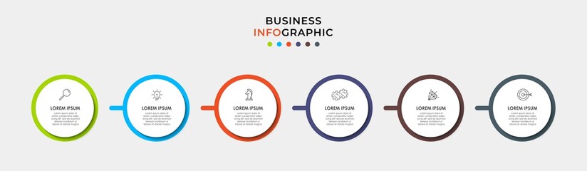 Vector Infographic design business template with icons and 6 options or steps. Can be used for process diagram, presentations, workflow layout, banner, flow chart, info graph