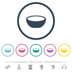 Bowl flat color icons in round outlines