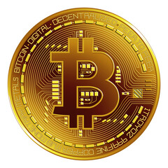 Bitcoin coin isolated on white background. Vector illustration.