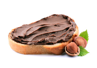 Toast with  chocolate cream with filbert nuts