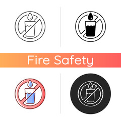 Not drinking water icon. Restriction for fluid usage. Forbidden fluid use. Label for precaution. Fire safety regulation and emergency. Linear black and RGB color styles. Isolated vector illustrations