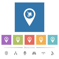 Parcel delivery GPS map location flat white icons in square backgrounds