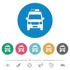 Ambulance car front view flat round icons