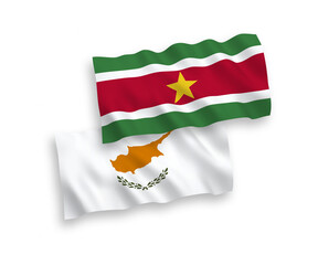 Flags of Cyprus and Republic of Suriname on a white background