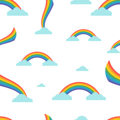 Seamless pattern. Rainbow. Rainbow background. Vector illustration. Stock vector. The blue cloud. White background.