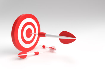 Target with arrow 3D on white isolated design for sport game and business Design.