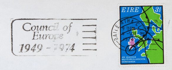 briefmarke stamp gestemelt used frankiert cancel vintage retro alt old papier paper slogan werbung...