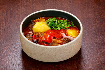 Tasty soup with vegetables and herbs
