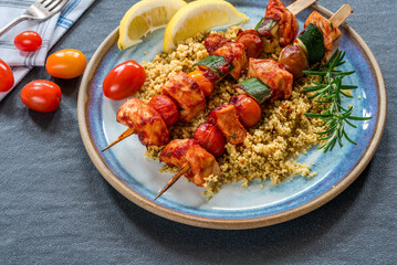 Chicken, tomato and courgette skewers