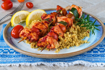 Chicken, tomato and courgette skewers