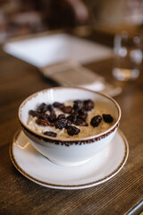 Rice porridge with raisins.
