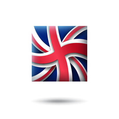 Great Britain flag icon in the shape of square. Waving in the wind. Abstract flag of united kingdom. UK pattern. Paper cut style. Vector symbol, icon, button