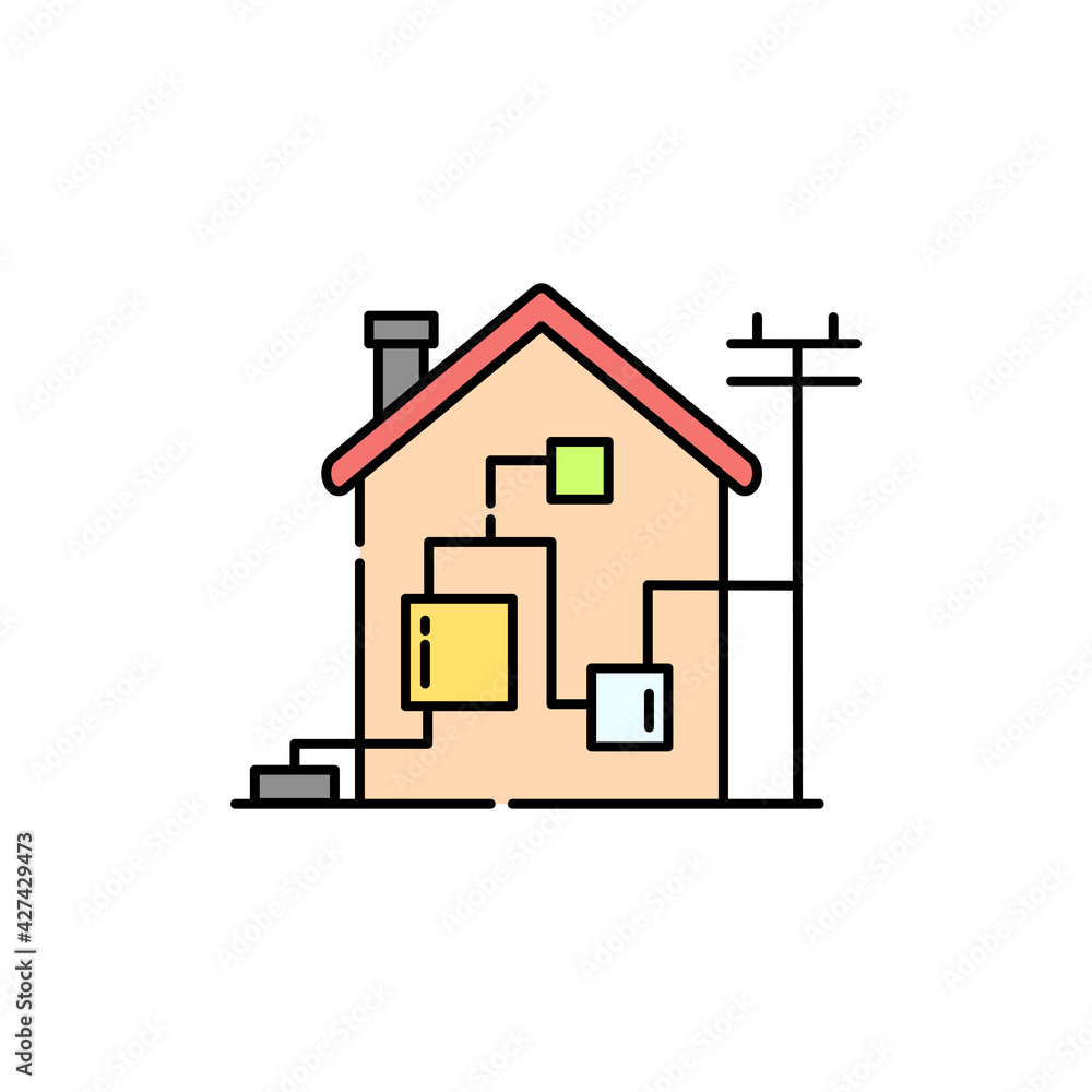 Poster engineering communications in private house color line icon. pictogram for web page, mobile app