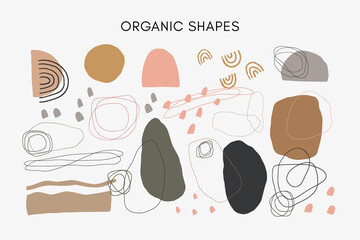 Set of vector hand drawn abstract organic shapes and irregular lines in neutral tones.