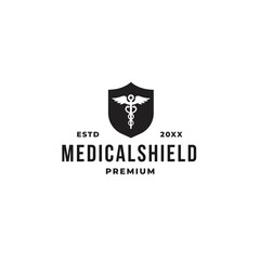 medical shield logo concept with pharmacy and shield symbol