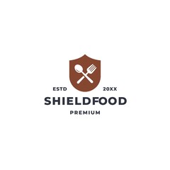 Obraz premium Food shield logo with spoon and fork icon symbol