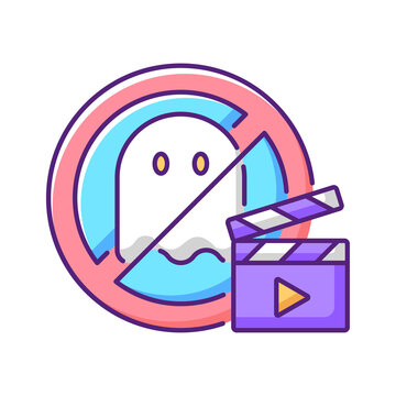 No horror movies RGB color icon. Restriction for cinematography and entertainment. Avoid thriller films before bedtime. Recommendation to prevent insomnia. Isolated vector illustration