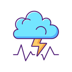 Stress RGB color icon. Concept of bad mood, depression and anxiety. Thunderstorm, cloud with lightning. Bad weather. Causes of insomnia, reason for bad sleep. Isolated vector illustration