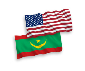 Flags of Islamic Republic of Mauritania and America on a white background