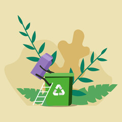 a carton of milk is placed in the waste basket. Waste recycling concept. Illustration of the correct recycling of garbage. 