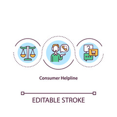 Consumer helpline concept icon. Client help desk. Arguent about product or service provided. Business idea thin line illustration. Vector isolated outline RGB color drawing. Editable stroke