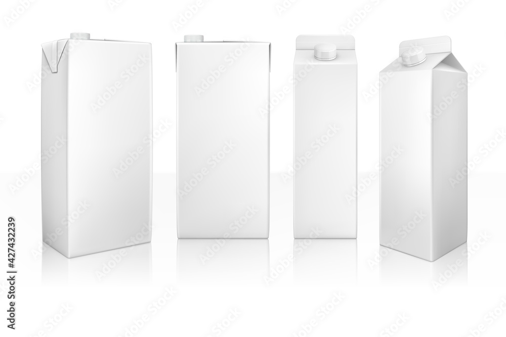 Sticker Realistic Detailed 3d Blank Juice or Milk Pack Template Set. Vector