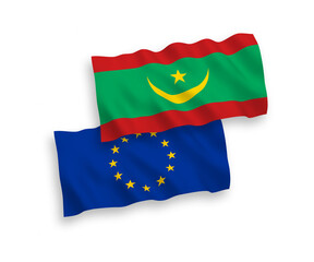 Flags of European Union and Islamic Republic of Mauritania on a white background