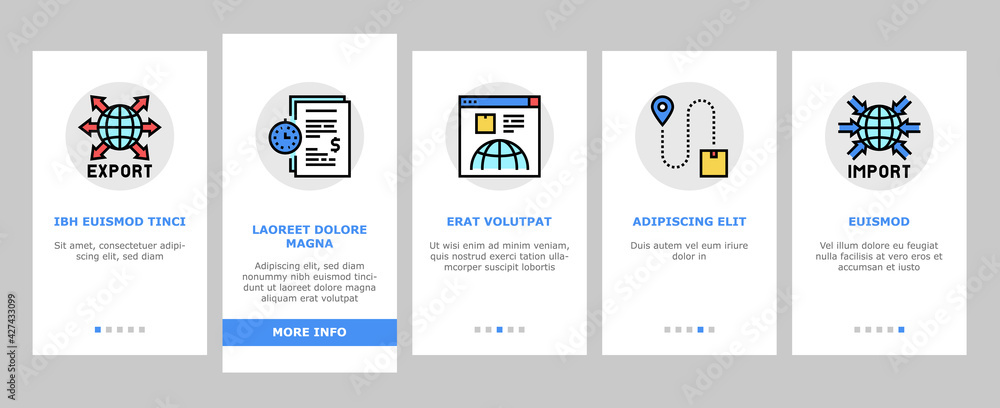 Poster export import logistic onboarding mobile app page screen vector. export and import airplane and truc