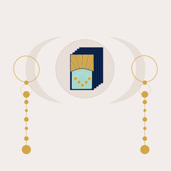 Tarot and moon vector illustration, sacred geometry symbols
