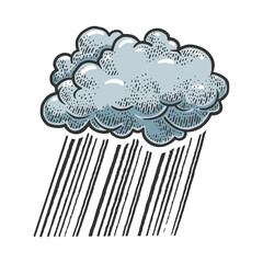 Cloud rain color sketch engraving vector illustration. T-shirt apparel print design. Scratch board imitation. Black and white hand drawn image.