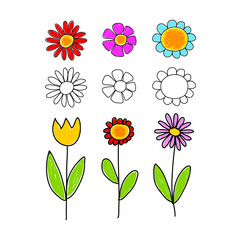  Children's drawing on white background, colorful flowers