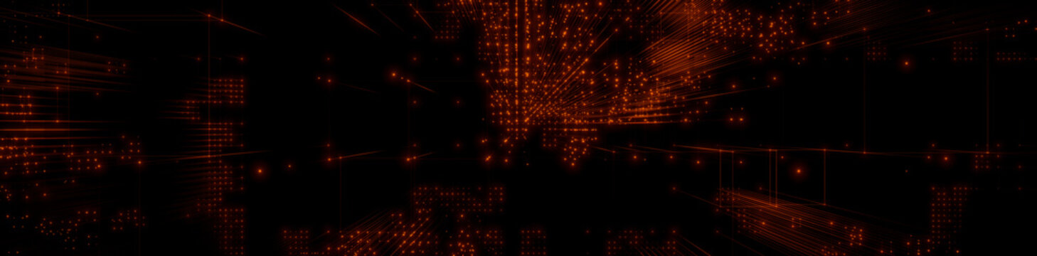 Futuristic, Orange Digital Grid background. Network Tech Wallpaper Banner. 3D Render 