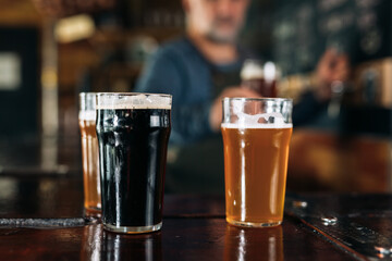 close up of lager on bar counter