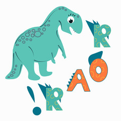 Cute snarling tyrannosaurus. Illustration for children