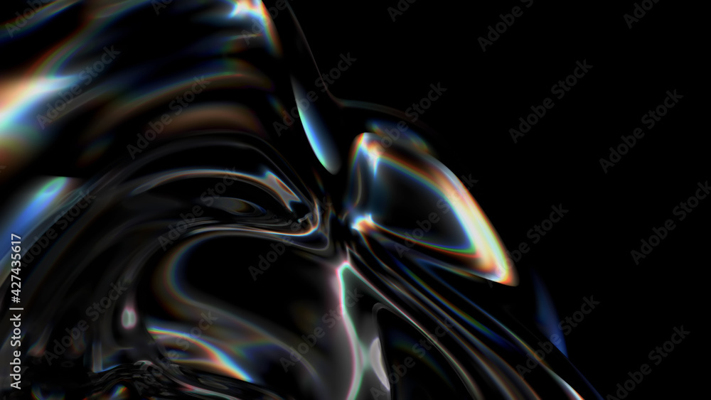 Poster abstract 3d render background of flowing reflective surface with a depth of field. ..