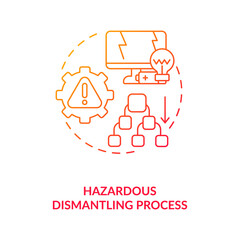 Hazardous dismantling process concept icon. E-waste management challenge idea thin line illustration. E-waste disposal regulation. Recovery technologies. Vector isolated outline RGB color drawing