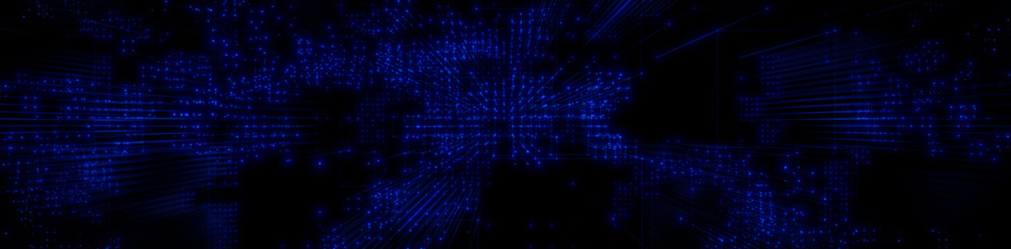 Futuristic, Blue Digital Grid background. Network Tech Wallpaper Banner. 3D Render 