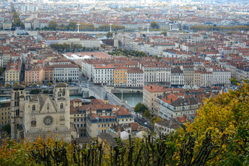 Lyon, France - October 25, 2019: Panoramic city view near The Basilica of Notre-Dame de Fourviere