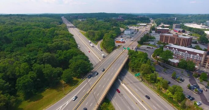 Massachusetts Route 9 overpass Interstate Highway 90 at city of Framingham in Massachusetts MA, USA.  