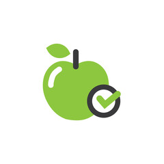 Green apple with a check, symbolizing a fresh product, icon.