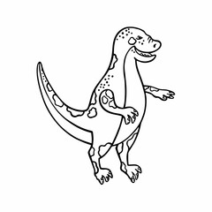 Vector black and white illustration of doodle dinosaur. Large lizard line art. Raptor, tyrannosaurus isolated on white background.