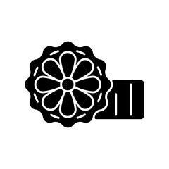Mooncakes black glyph icon. Chinese bakery product. Mid-autumn festival. Harvest moon. Chinese autumnal season. Thick traditional pastry. Silhouette symbol on white space. Vector isolated illustration