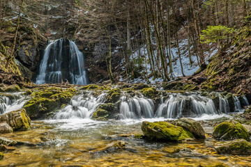 Fototapeta na wymiar Scenic landscape of the Josefstaler waterfalls close to lake Schliersee, Bavaria, Germany