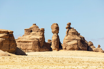 Typical landscape with eroded mountains in the desert oasis of Al Ula in Saudi Arabia