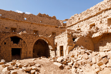 Ruins from a stone Brick Castle near Tabuk City. It was one of the major stations for the Shamiite pilgrim, Saudi Arabia - 427439067
