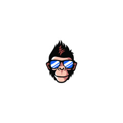 Cute monkey with glasses logo vector illustration, cool ape logo design
