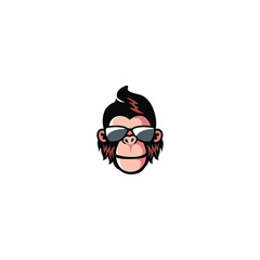 Cute monkey with glasses logo vector illustration, cool ape logo design
