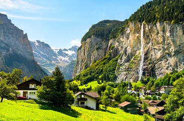 The Staubbach Falls in Lauterbrunnen, Switzerland