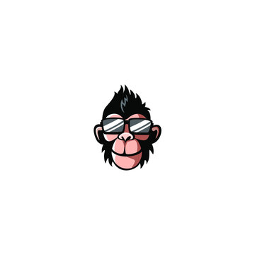 Cute monkey with glasses logo vector illustration, cool ape logo design
