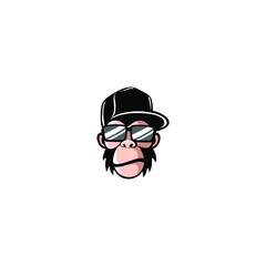 monkey in cap with glasses logo vector illustration, cool ape logo design